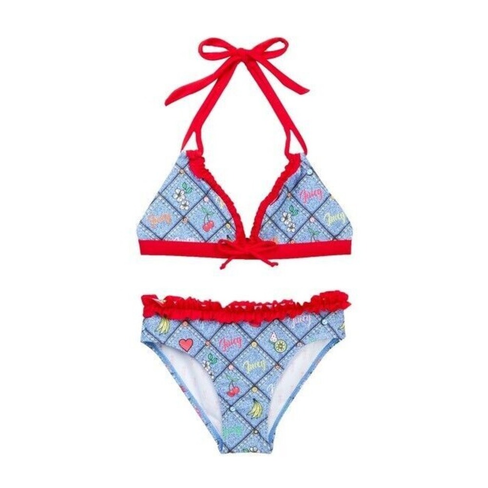 Juicy Couture Girls Printed Bikini Set Swimsuit PATCHWORK DENIM‎ Size 14 NWT